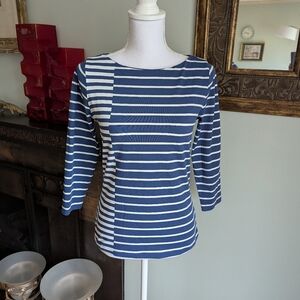 J.McLaughlin Top Womens XS Blue White Striped Colorblock 3/4Sleeve NylonBlend 87